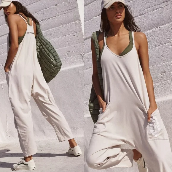 New Free People FP Movement Hot Shot Logo Onesie Mocha Combo Overalls Jumpsuit L - Picture 10 of 16